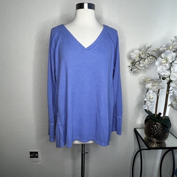 Wildfox Haley Brushed Top V-Neck Long Sleeve Stretch Pullover Purple Women L - Picture 2 of 7